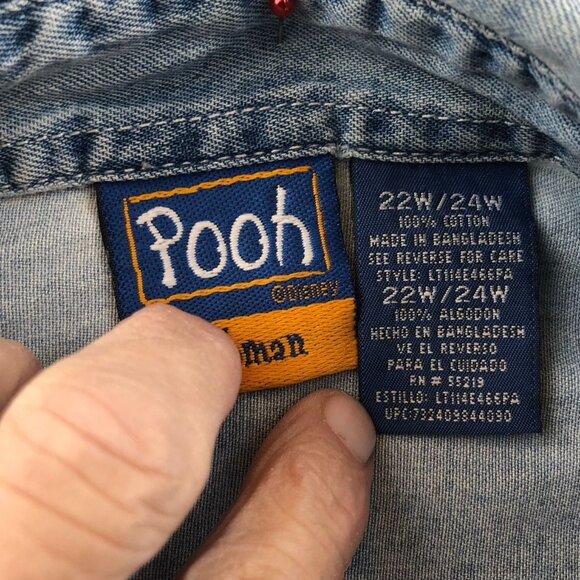 Vintage Pooh Womens Denim Shirt 22W/24W Blue Button Front Classic The Pooh Top - Picture 3 of 12